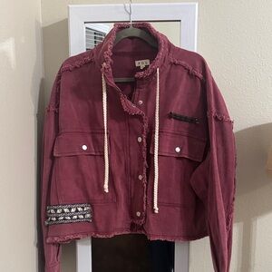POL Frayed Burgundy Utility Jacket